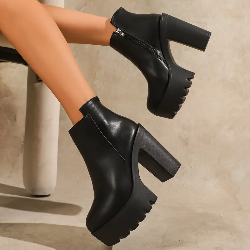 UXST Women's Platform Ankle Boots – Super High Square Heel Platform Ankle Boots Axl