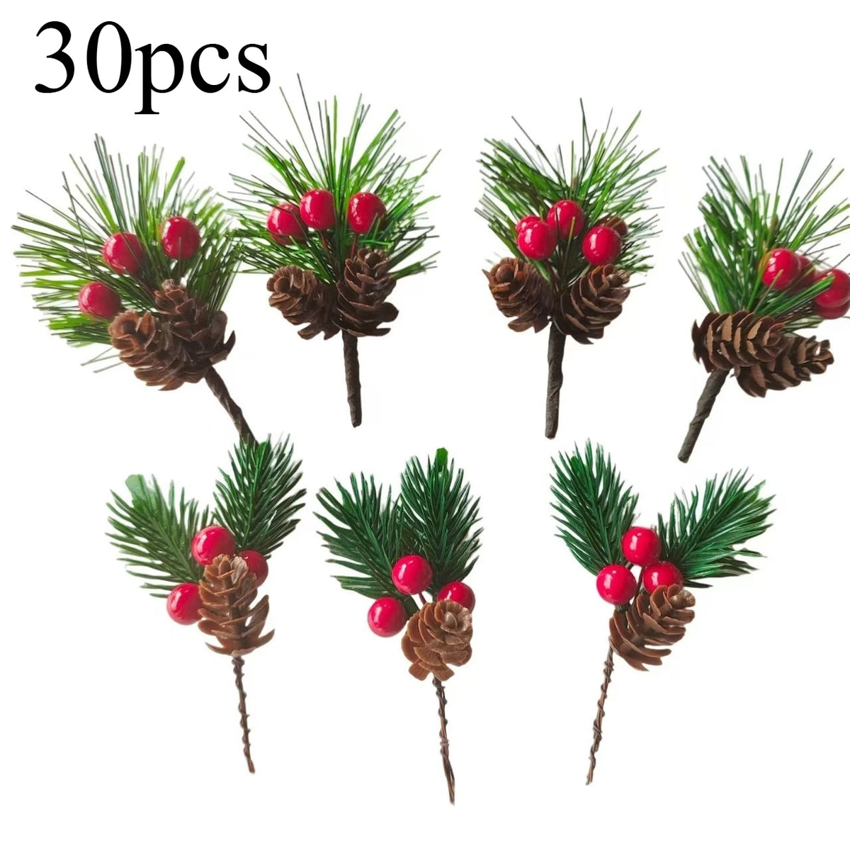 30-Pc Artificial Pine Cones & Red Berries Holiday Decor Set Holiday Decoration Set Axl Green Red-30pcs