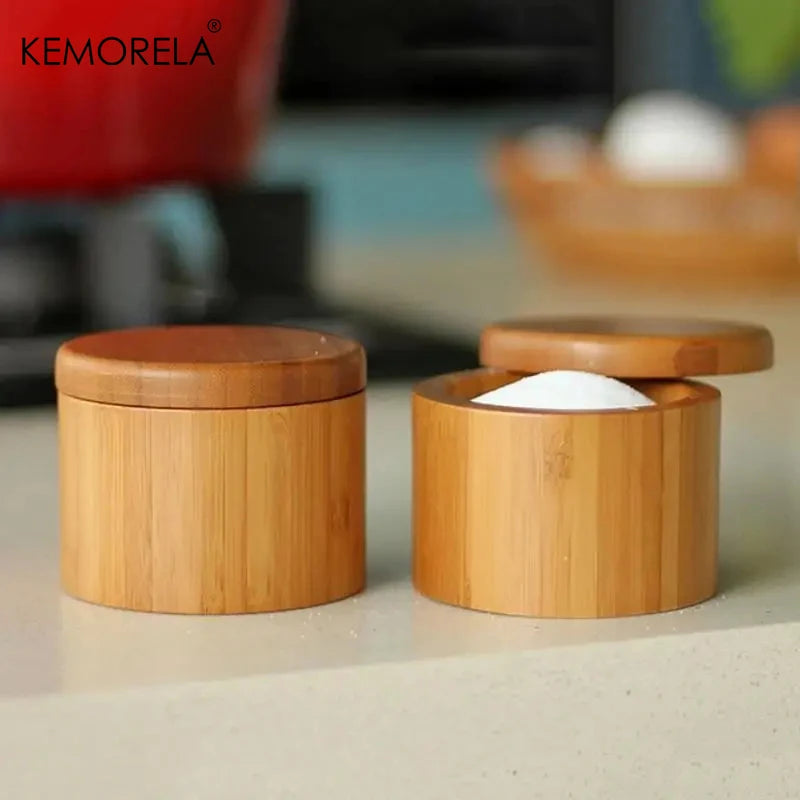 Bamboo Salt Box with Magnetic Swivel Lid | Kitchen Spice Storage Kitchen Spice Container Axl