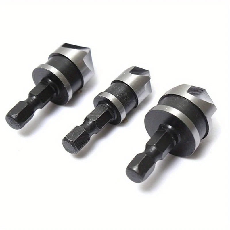3-Pc Hex Countersink Drill Bit Set – Wood & Metal Quick Change Countersink Drill Bit Set Axl