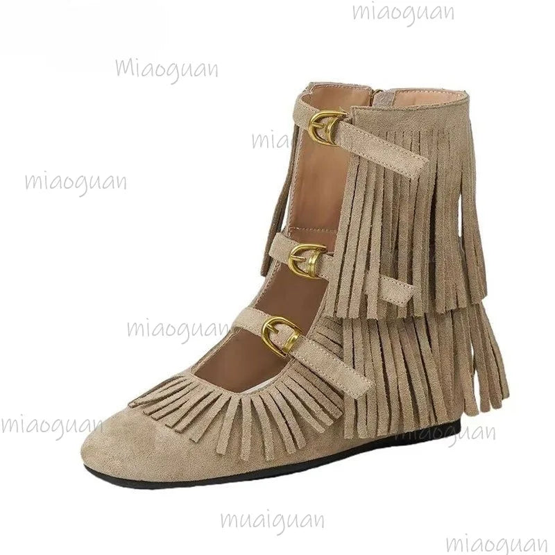 Women's Bohemian Fringed Wedge Ankle Boots – Gladiator Style Wedge Ankle Boots Axl