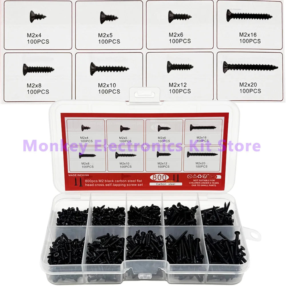800 Pcs M2 Black Phillips Self-Tapping Screw Assortment Kit Screw Assortment Kit Axl