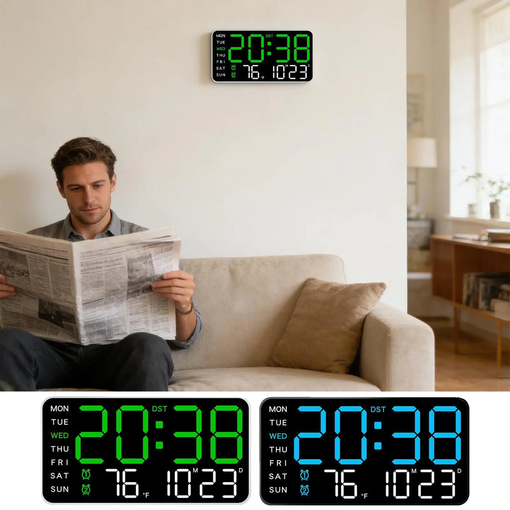 LED Digital Wall Clock – Large Display, Temperature & Date LED Wall Clock Axl