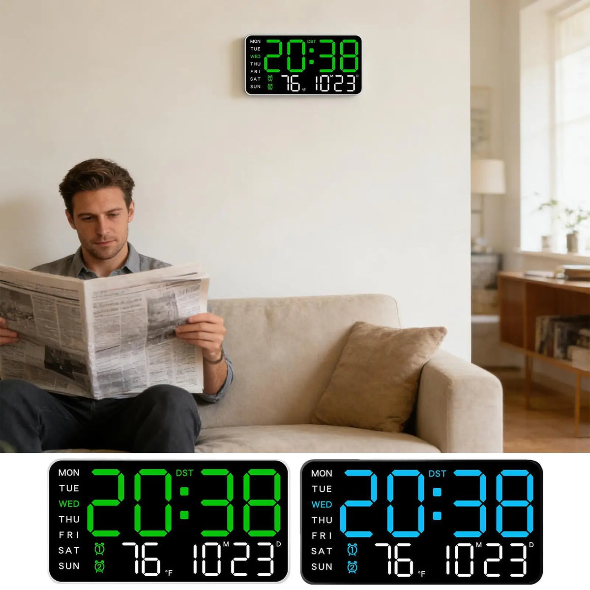 LED Digital Wall Clock – Large Display, Temperature & Date LED Wall Clock Axl