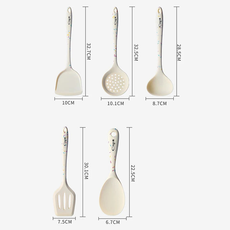 Food Grade Silicone Soup Spoon – Long Handle Ladle & Slotted Silicone Kitchen Ladle Axl