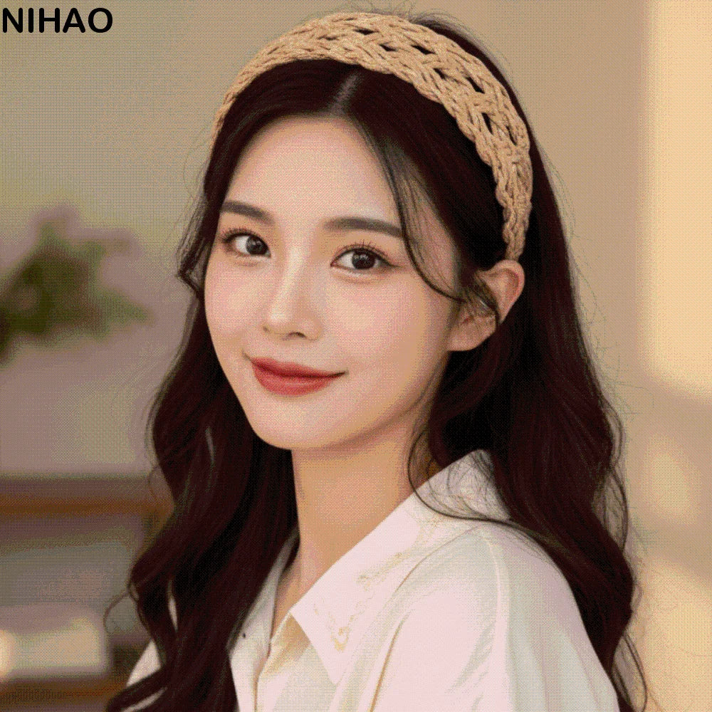 Hollow-Out Woven Straw Headband – Wide Hair Hoop for Women Woven Hair Headband Axl