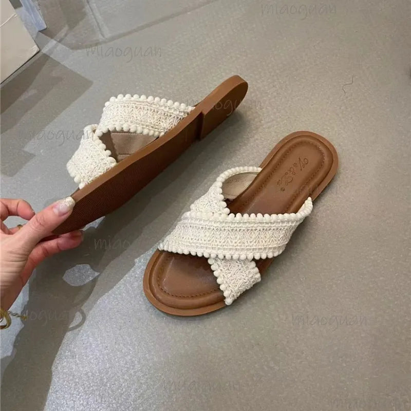 Women's Lace Cross-Strap Wedge Slides – Summer Sandals Wedge Slide Sandals Axl
