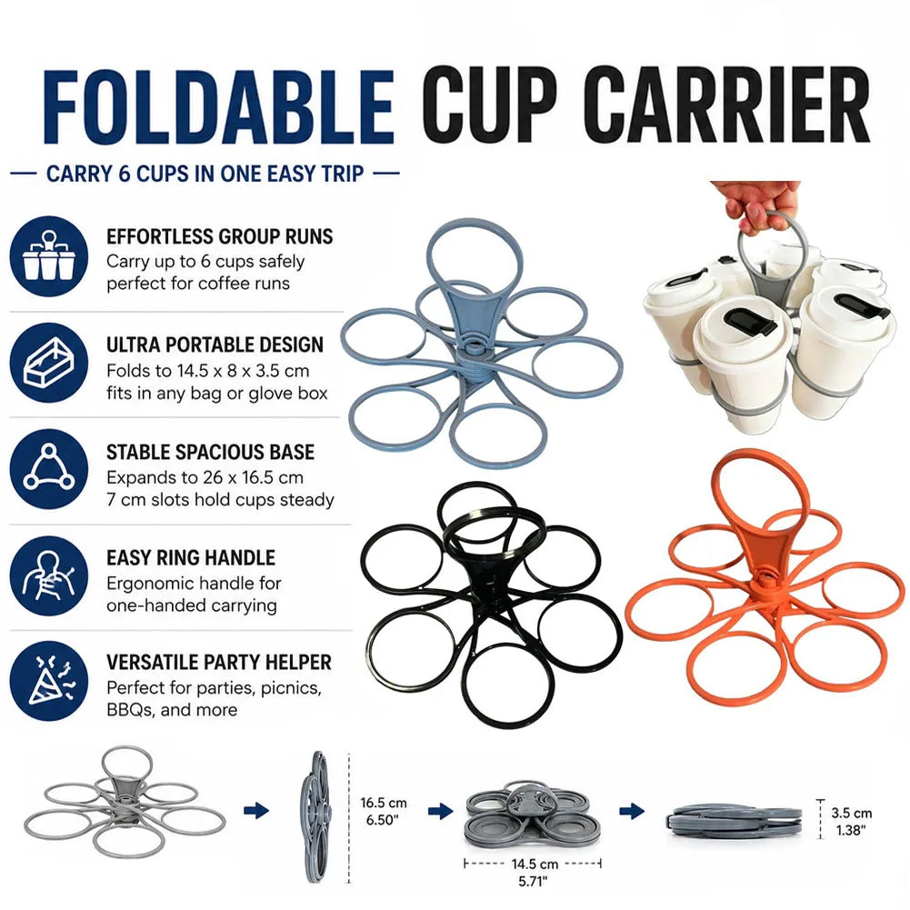 Foldable 6-Cup Rotating Drink Carrier Tray | Party Cup Holder Drink Carrier Tray Axl