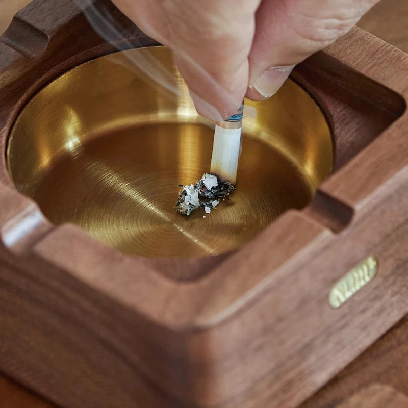 Vintage Wooden Ashtray with Stainless Steel Lid | Home Décor Decorative Ashtray Axl