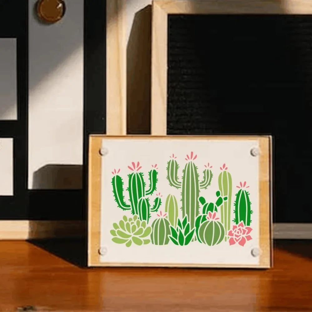 Cactus Succulent Reusable Stencil 11.7×8.3" with Paint Brush Craft Stencil Set Axl