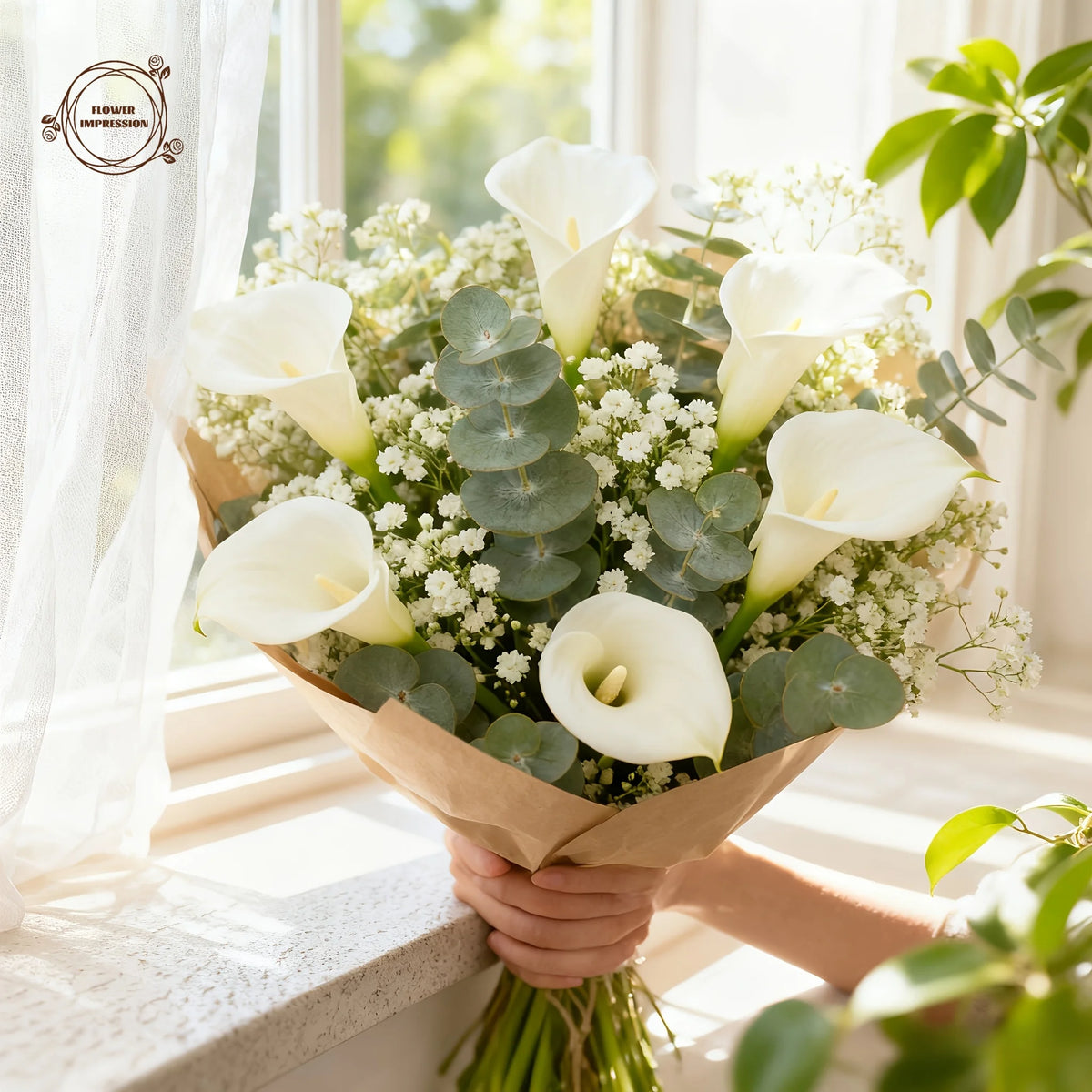 Calla Lily & Gypsophila Faux Bouquet – Wedding & Home Decor Artificial Flower Bouquet Axl