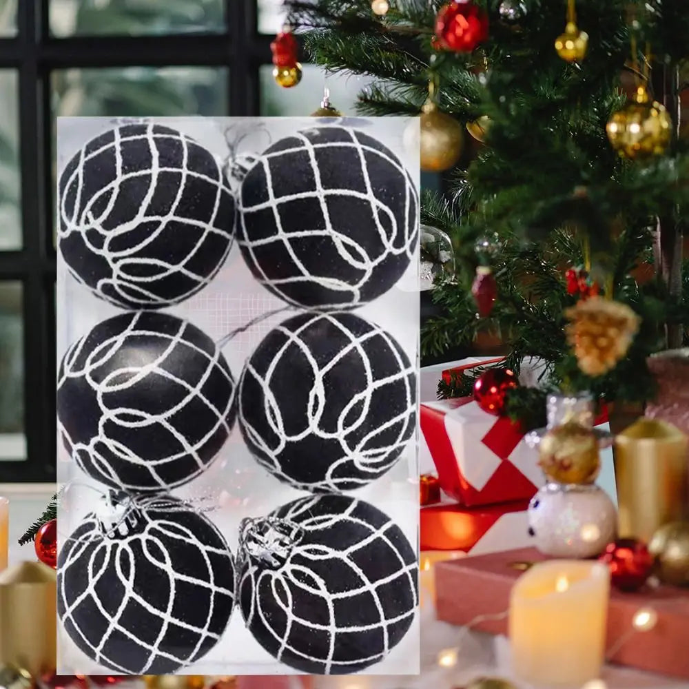 6-Pack Hand-Painted Black & White Christmas Ball Ornaments Christmas Ornaments Axl