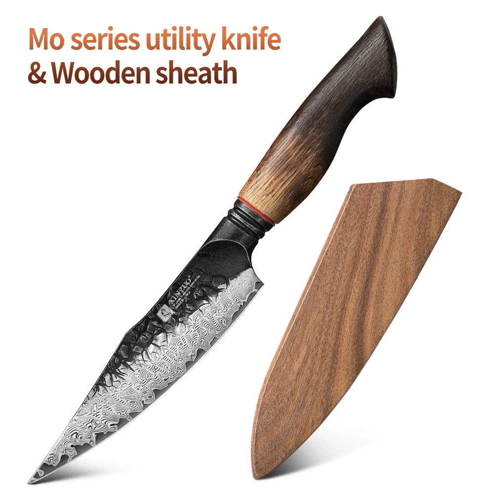 XINZUO 5.5" 67-Layer Damascus Steel Utility Knife | Mo Series Damascus Utility Knife Axl with wooden sheath China Mainland 5 inch