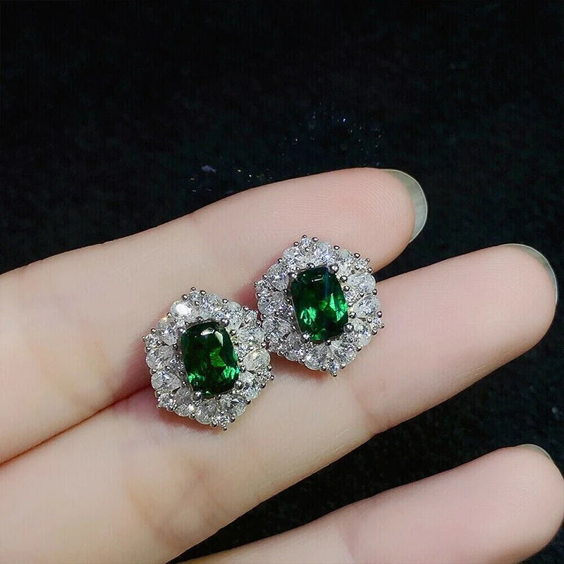 Huitan Hexagonal CZ Stud Earrings – Green & White Zirconia Stud Earrings Axl