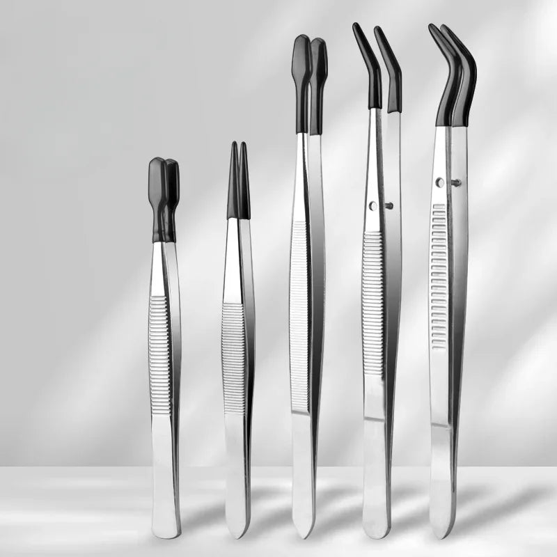 Precision Tweezers Set 1-5 PCS – Rubber Grip, Jewelry & DIY Precision Tweezers Set Axl Black 5pcs