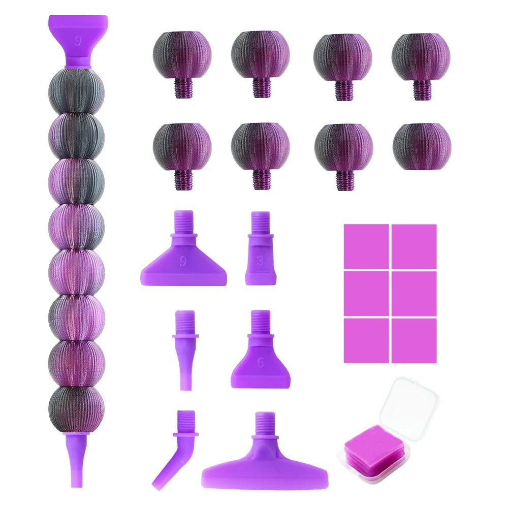5D Diamond Painting Pen Kit – 12 Pen Tips & Clay Included Diamond Painting Tool Axl Black purple-6Tips