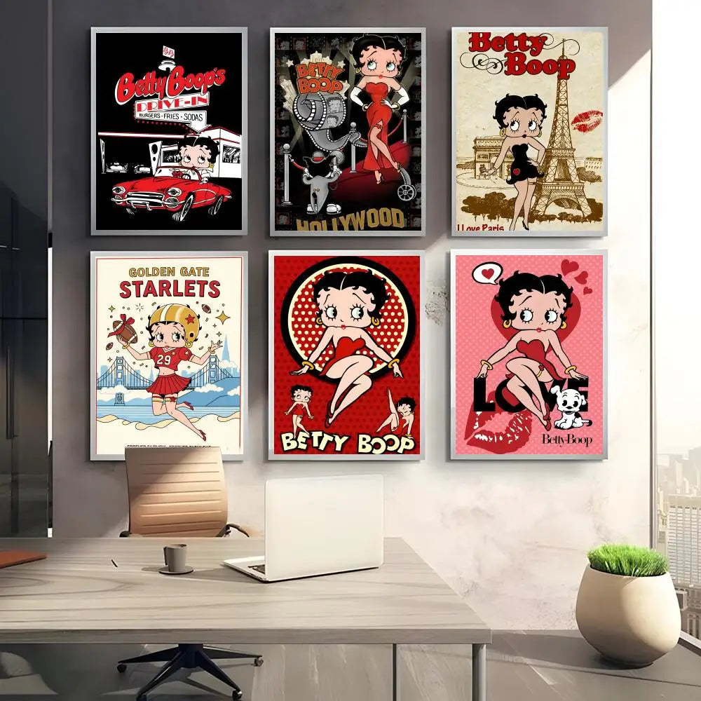 Betty Boop Cartoon Poster Self-Adhesive Wall Art Sticker Wall Art Sticker Axl