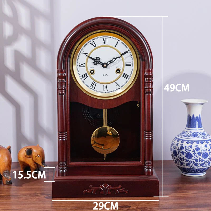 Vintage Mechanical Desk Clock – Solid Wood Pendulum Chiming Mechanical Desk Clock Axl Large-Roman Dial