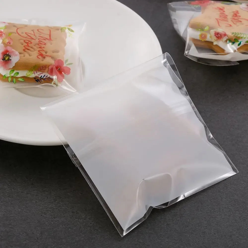 Self-Adhesive Cookie & Candy Gift Bags – 100 Pcs Clear Plastic Baking Packaging Bags Axl
