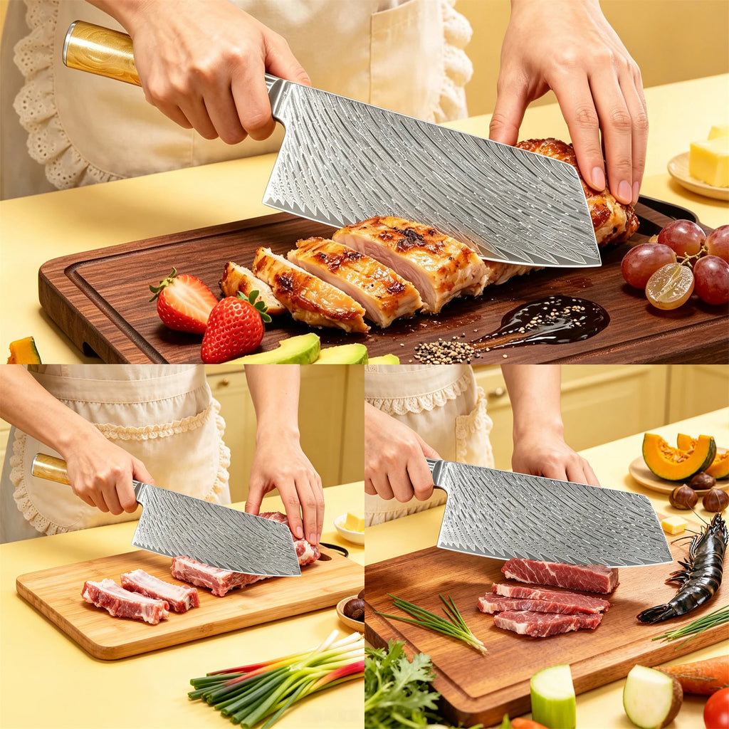Damascus Steel Chef Knife – Meat, Vegetable & Fruit Cleaver Damascus Chef Knife Axl