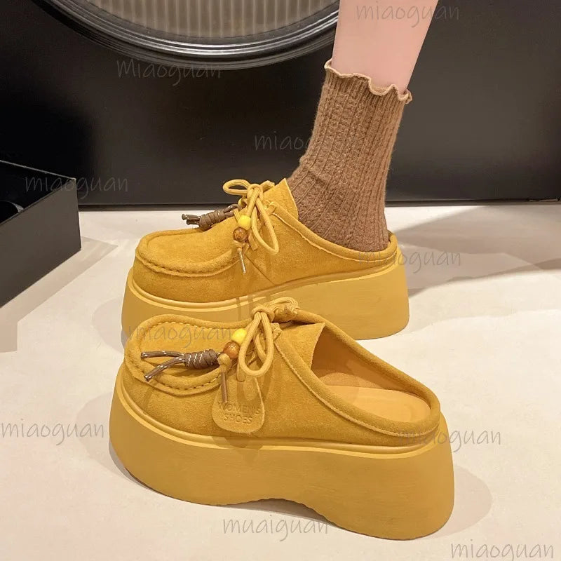 Women's Platform Mule Slippers – Suede Slip-On Loafers Platform Mule Slippers Axl