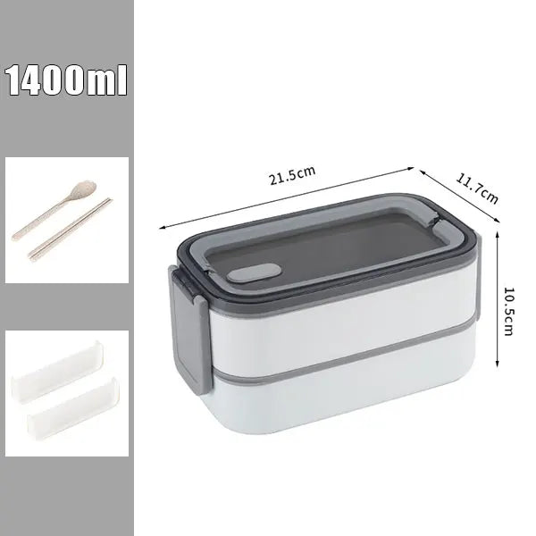 Stackable Bento Lunch Box with Handle, Spoon & Chopsticks Bento Lunch Box Axl 2 Layers White