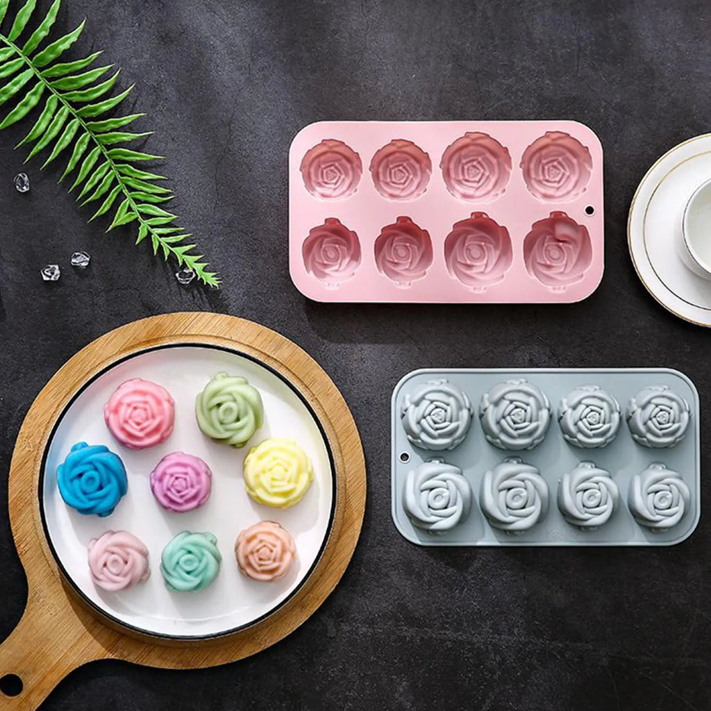 Rose Silicone Cupcake Molds – 8-Cavity Nonstick Baking Pan Silicone Baking Mold Axl