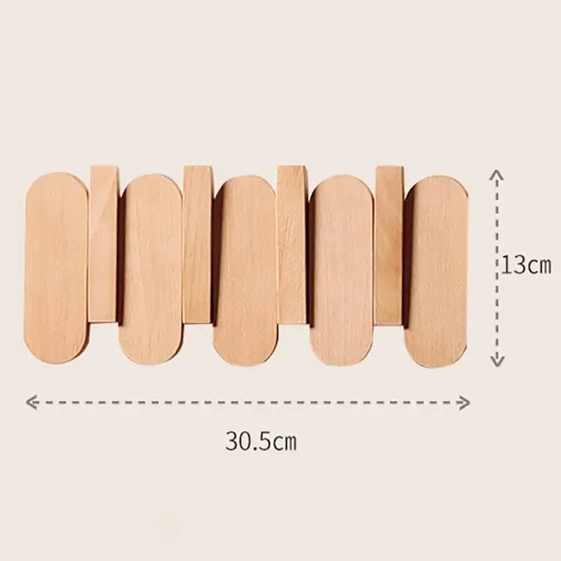 Piano Key Wall-Mounted Coat Rack – 12-Hook Oak Wood Organizer Wall-Mounted Coat Rack Axl Style B-4 Hooks