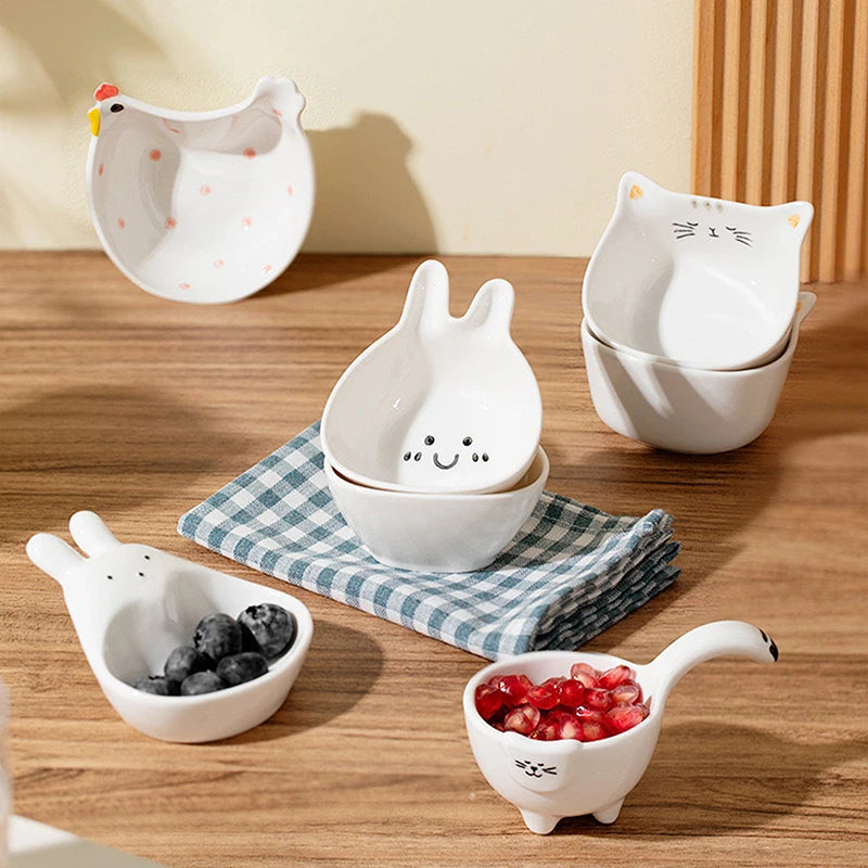 Ceramic Dipping Plate with Handle – Cute Rabbit & Cat Design Ceramic Dipping Plate Axl