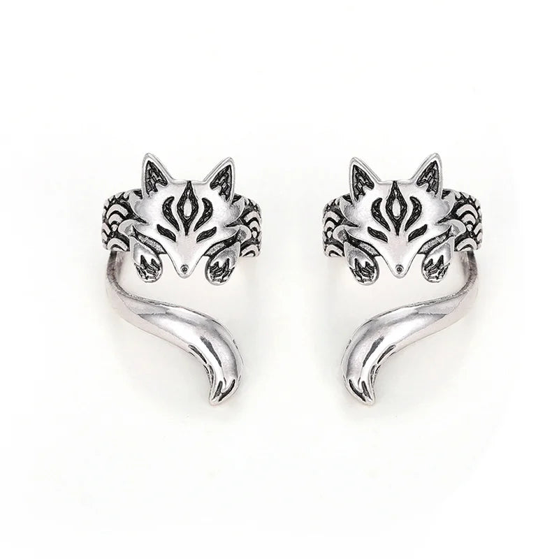 Huitan Vintage Fox Ear Cuff Clip Earrings – Antique Silver Women Clip-On Earrings Axl E2371