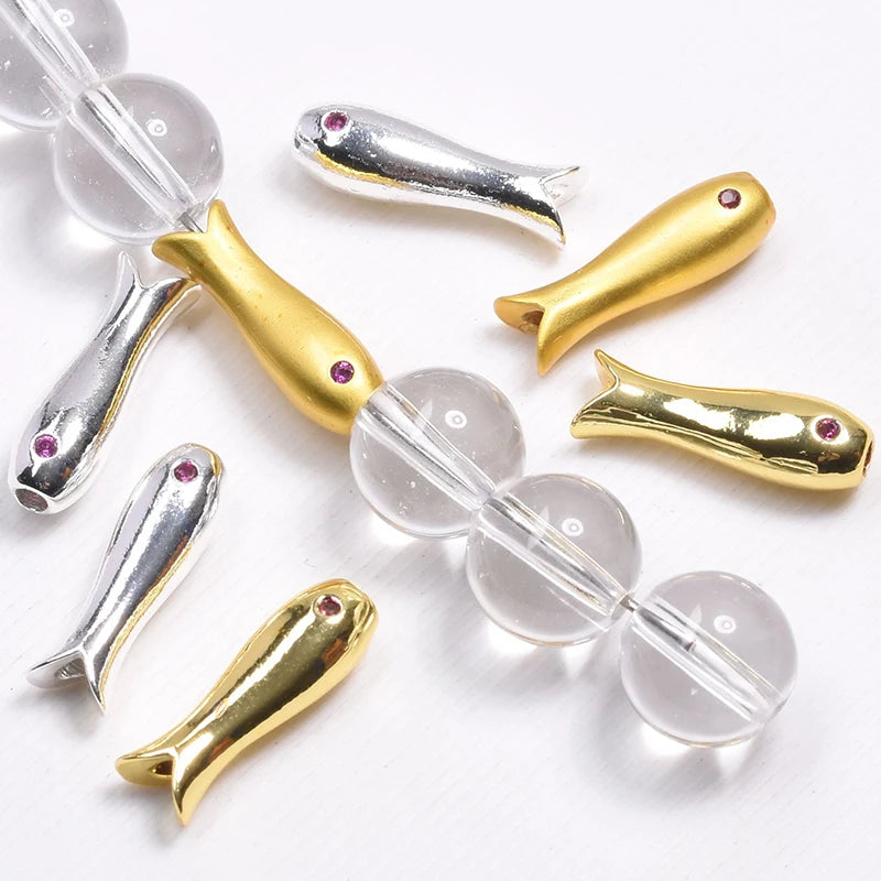 10Pcs Gold Fish Spacer Beads – Stainless Steel DIY Charms Jewelry Spacer Beads Axl