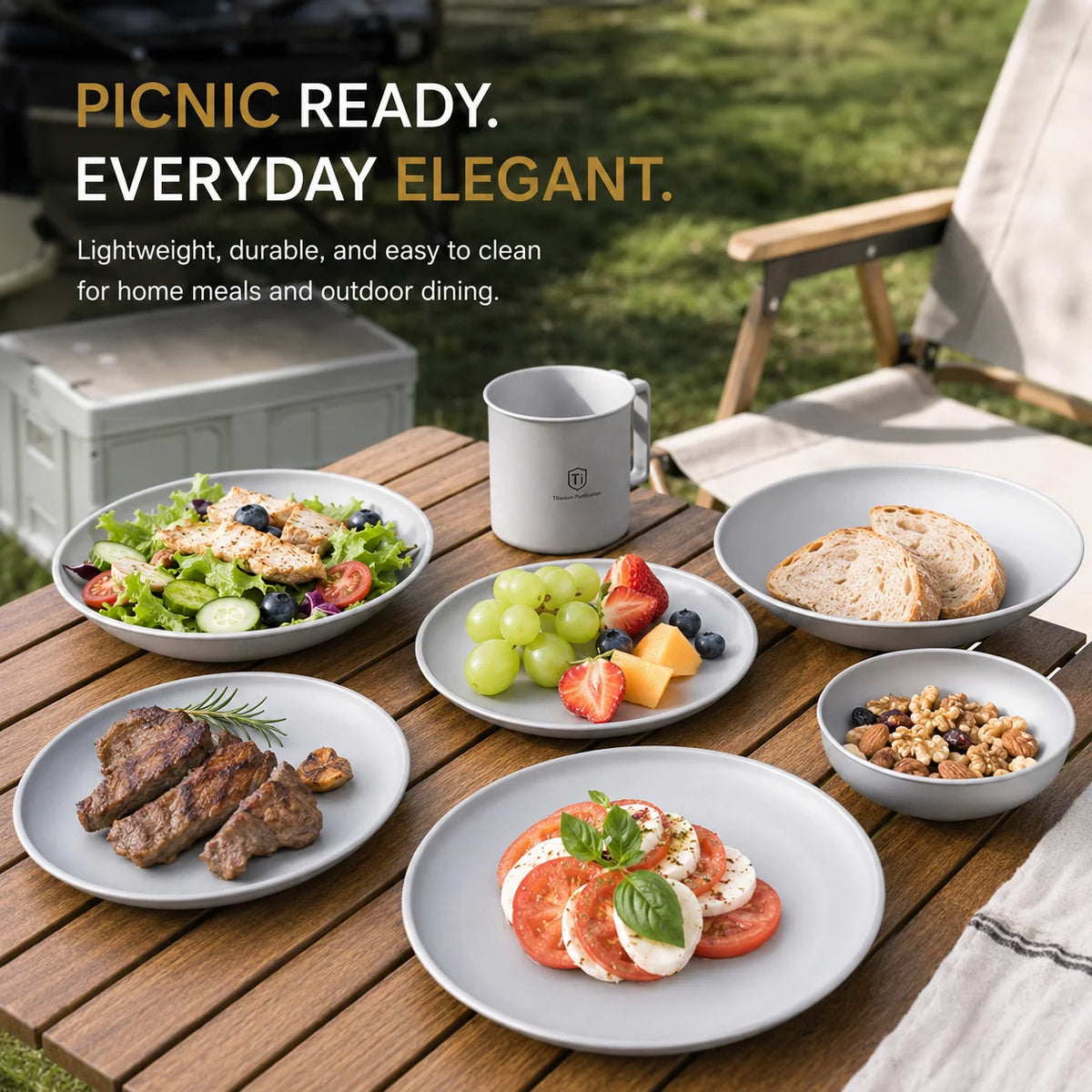 Titanium Stainless Steel Camping Plate Set – Stackable 3/5 Pack Camping Plate Set Axl