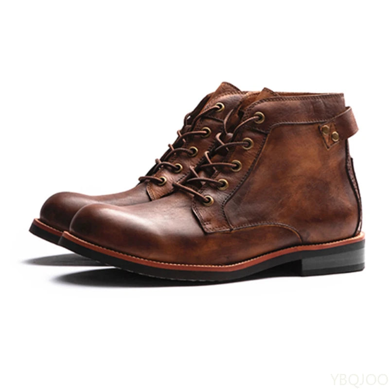 Men's Retro Lace-Up Ankle Boots – Leather-Look Motorcycle Boot Men's Ankle Boots Axl