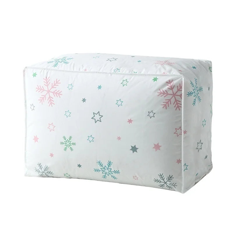 Foldable Quilt Storage Bag – Feather Print Blanket Organizer Storage Organizer Bag Axl snowflake 57x40x22cm