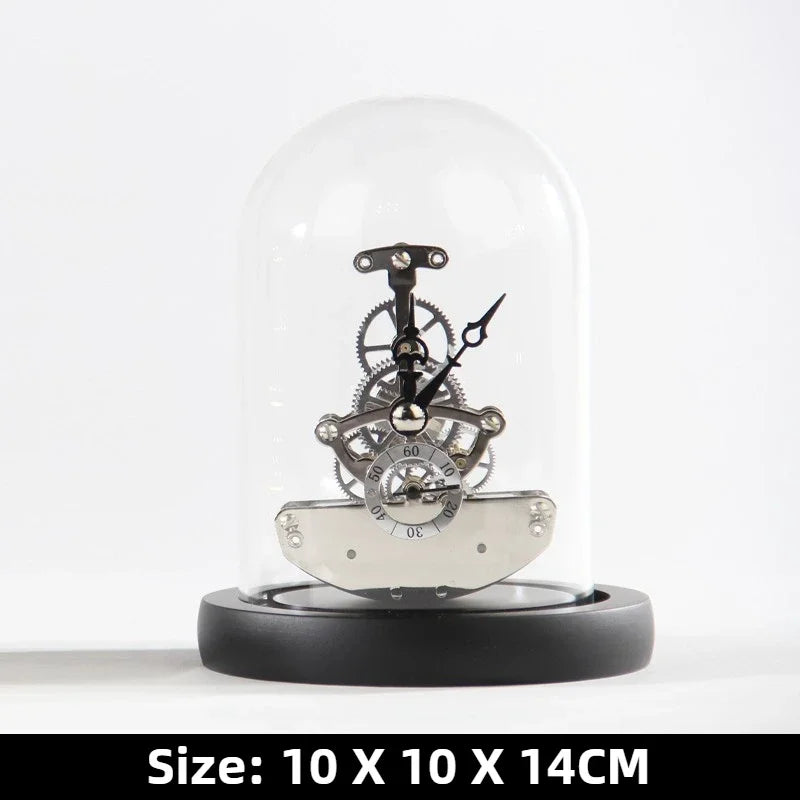 Luxury Mechanic Metal Desk Clock | Nordic Geometric Decor Decorative Desk Clock Axl Small Size-Silver