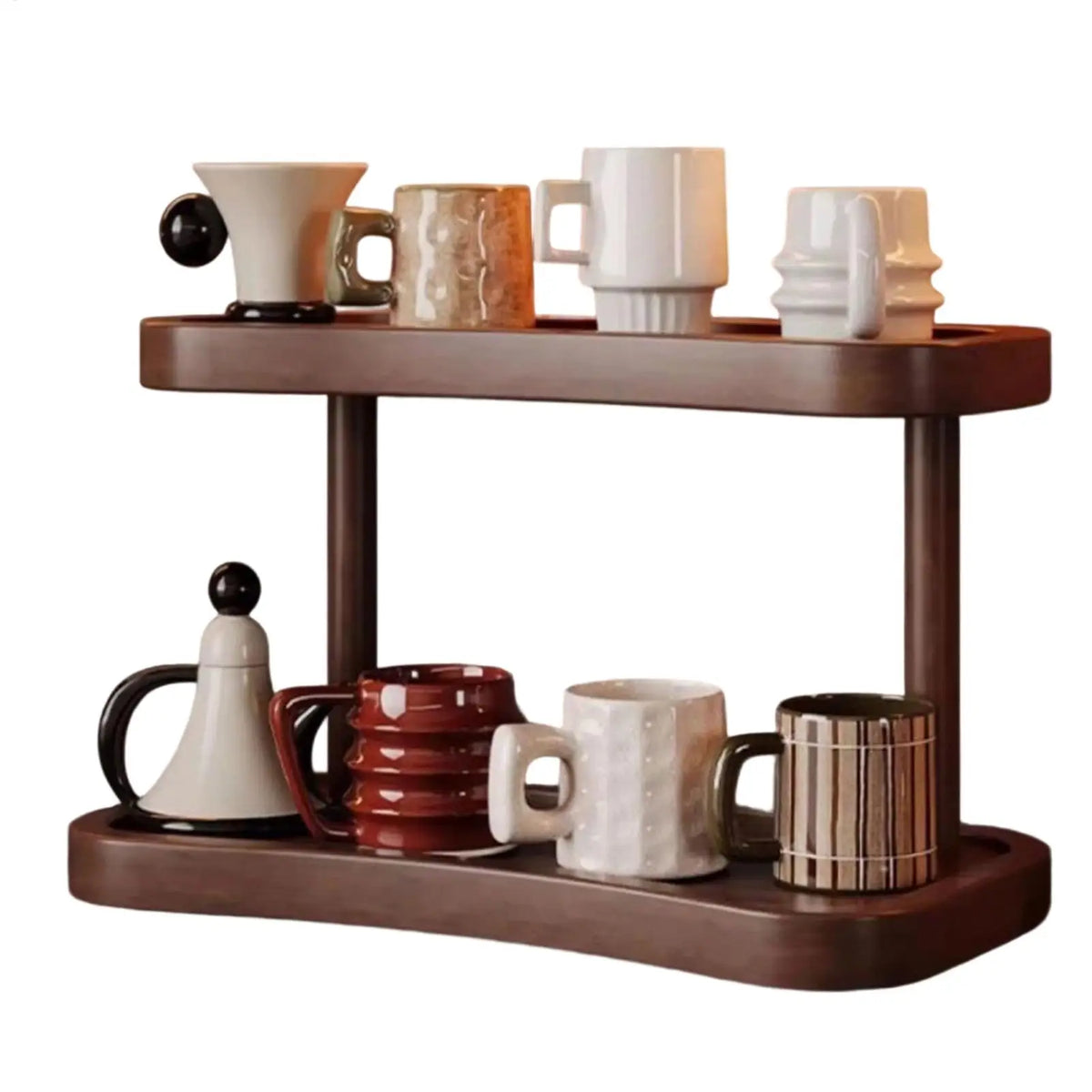 2-Tier Wood Coffee Mug Organizer & Display Rack | Kitchen Mug Display Rack Axl