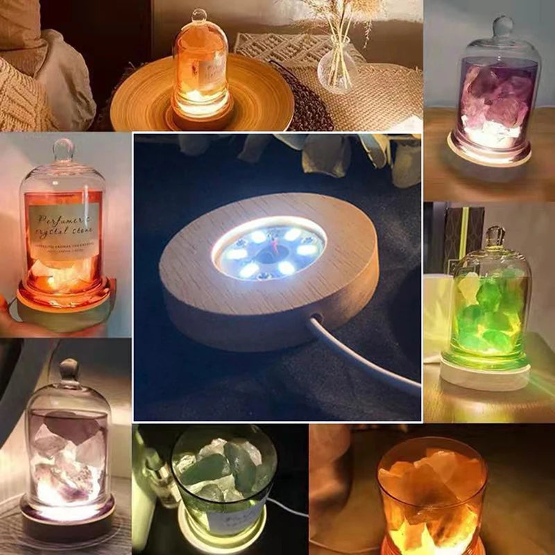 10cm Wood LED Light Base | Rotating Crystal Display Stand LED Display Stand Axl