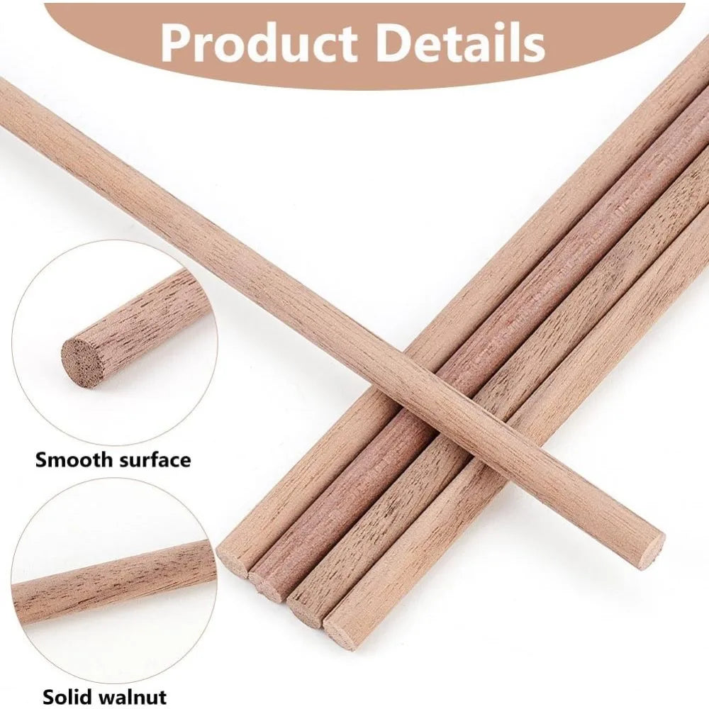 30 Pcs Black Walnut Wooden Dowel Rods 11.8" x 0.23" Craft Poles Wooden Dowel Rods Axl