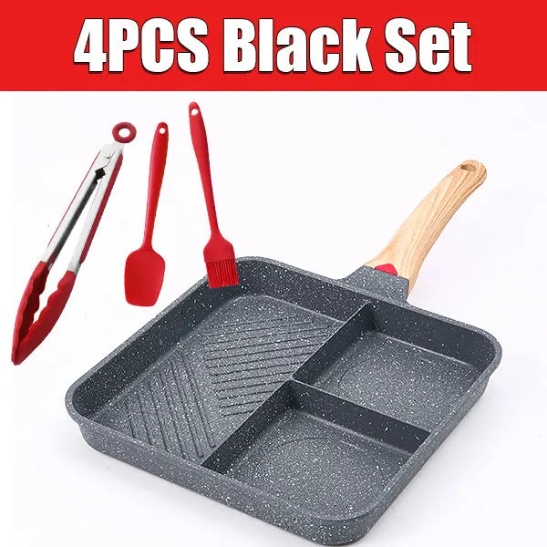 Nonstick 3-in-1 Divided Grill Pan – Square Aluminium Skillet Divided Grill Pan Axl 4PCS Black Set