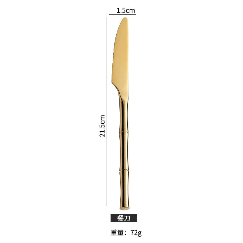 Bamboo Handle Stainless Steel Steak Knife & Fork Set Flatware Set Axl F China Mainland