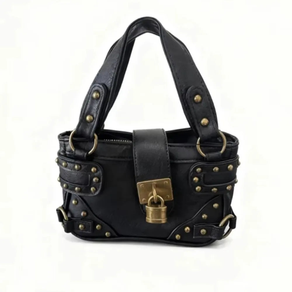 Retro Rivet Lock Crossbody Bag – Women's PU Motorcycle Tote Crossbody Handbag Axl