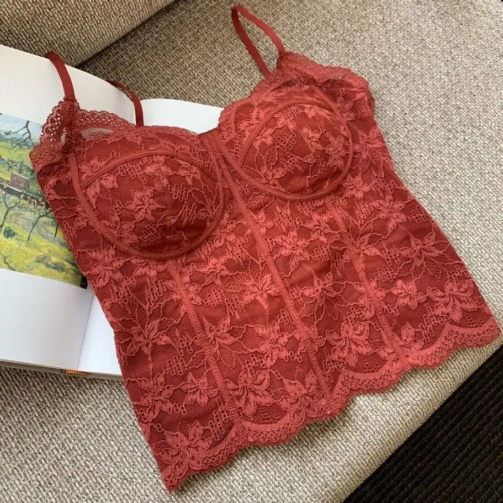 Mesh Floral Lace Crop Camisole Top with Pads | Women's Summer Vest Lace Crop Camisole Axl