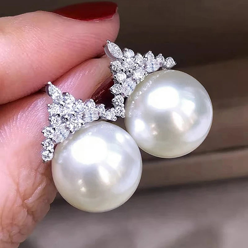 Huitan Pearl Drop Earrings with Cubic Zirconia | Bridal Jewelry Pearl Drop Earrings Axl