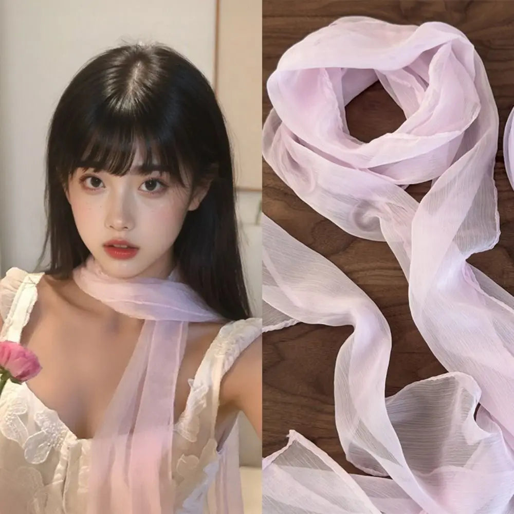 Women's Long Chiffon Scarf – Elegant Silk-Style Neckerchief Chiffon Neck Scarf Axl