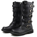 Men's Gothic Combat Boots – PU Leather Mid-Calf Zip Boots Men's Combat Boots Axl A-Black 46