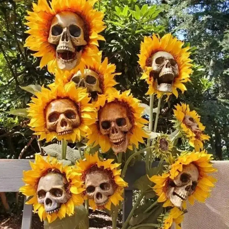 Skeleton Sunflower Halloween Garden Stake – Skull Yard Decor Halloween Garden Stake Axl