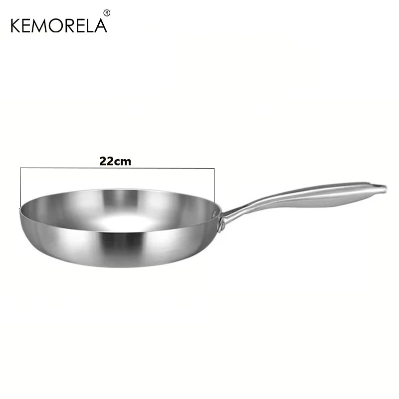 KEMORELA 24cm 304 Stainless Steel Frying Pan 3-Ply Skillet Stainless Steel Skillet Axl 22CM