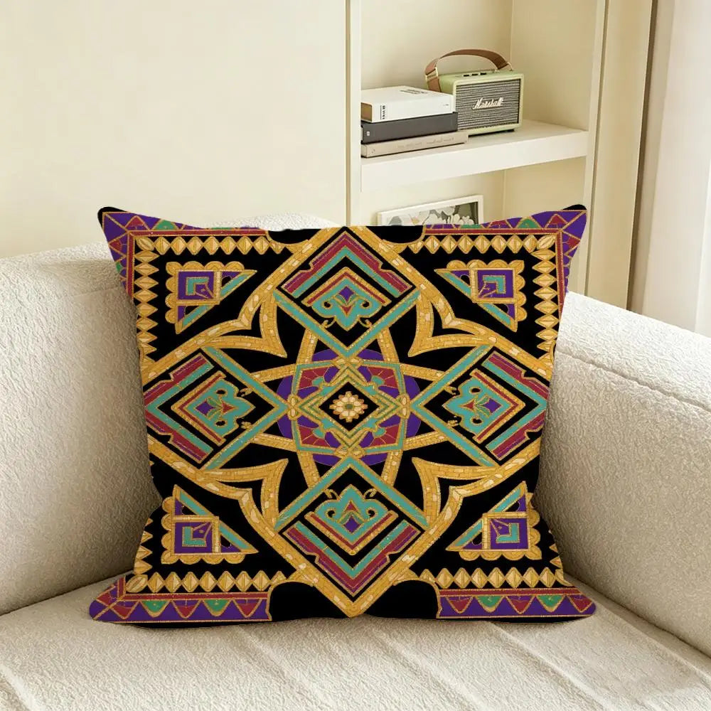 Natural Linen Brocade Print Cushion Cover | Sofa & Bed Pillowcase Decorative Cushion Cover Axl White4 50X50cm