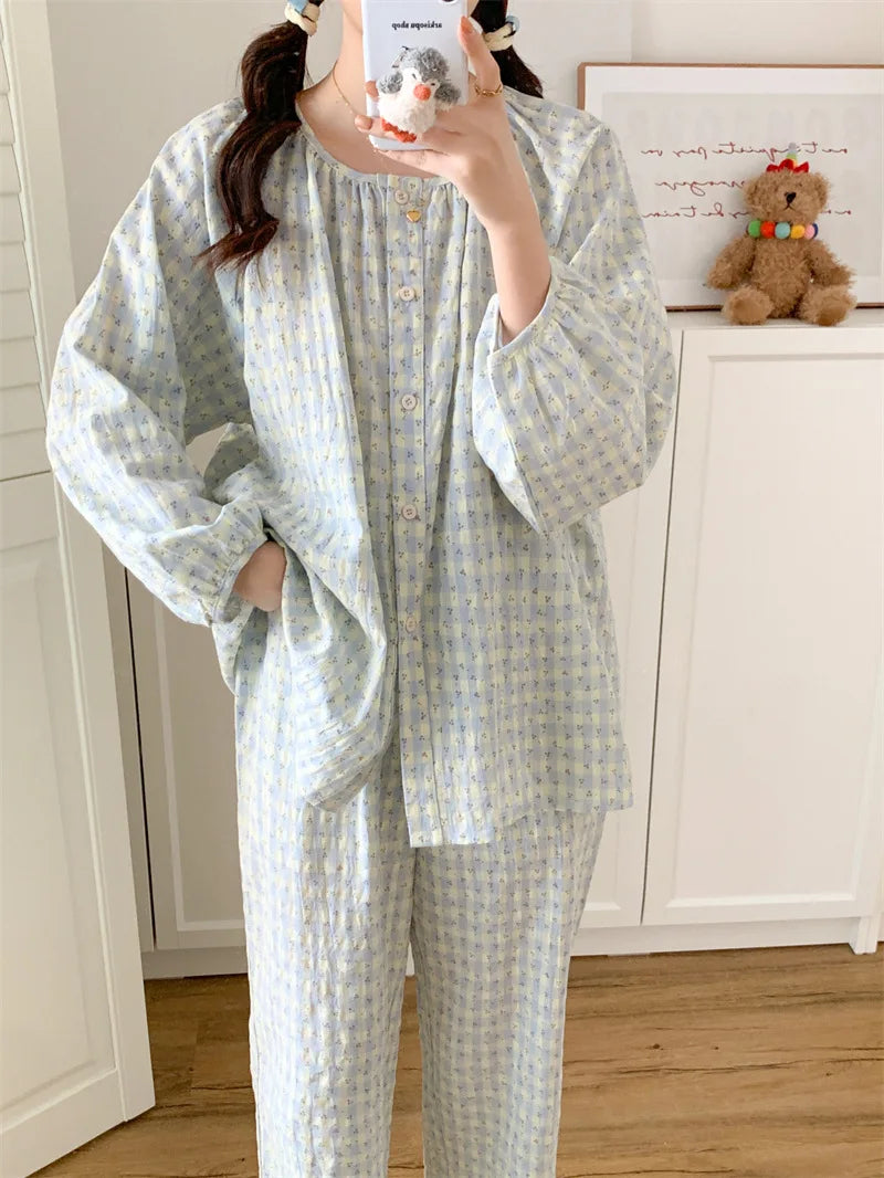 Women's Plaid Pajama Set – Long Sleeve 2-Piece Sleepwear Women's Pajama Set Axl blue -1 One Size