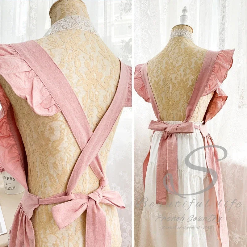 Women's Cotton Linen Vintage Apron Dress – Japanese Kitchen Style Apron Dress Axl